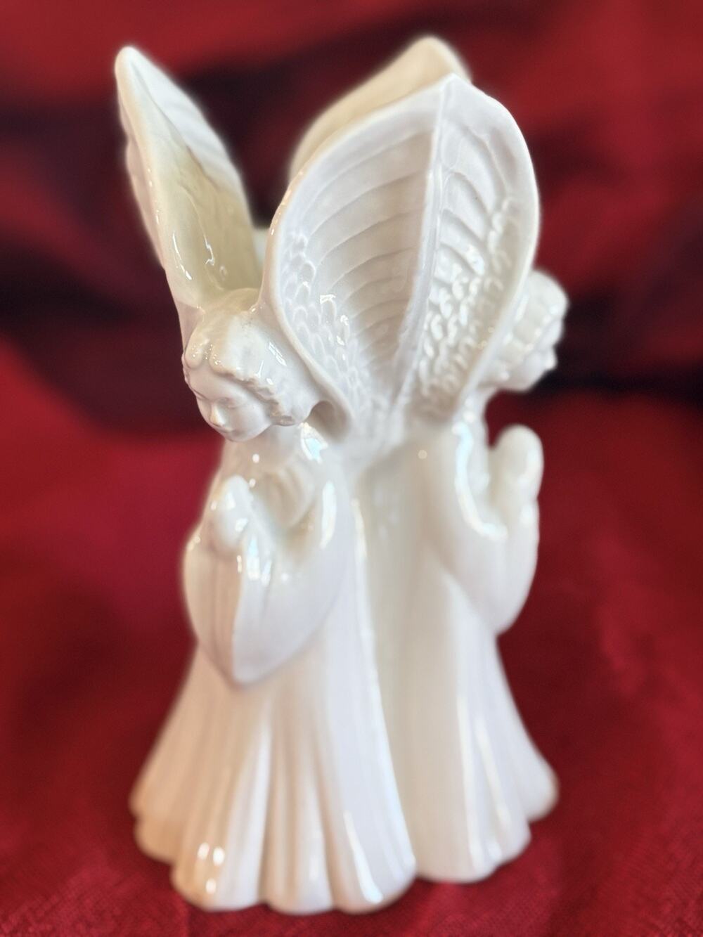 Retired Fitz and Floyd White Ceramic Praying Angel Trio Candle Holder Christmas